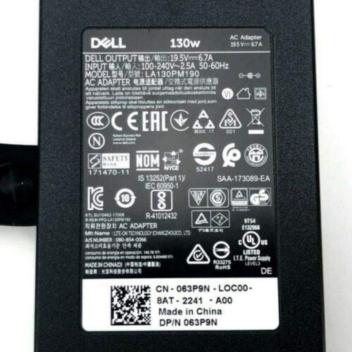 Dell 130-Watt 3 AC Adapter, 19.5 Volts-6.7A with 6 ft. Power Cord (Original from USA)
