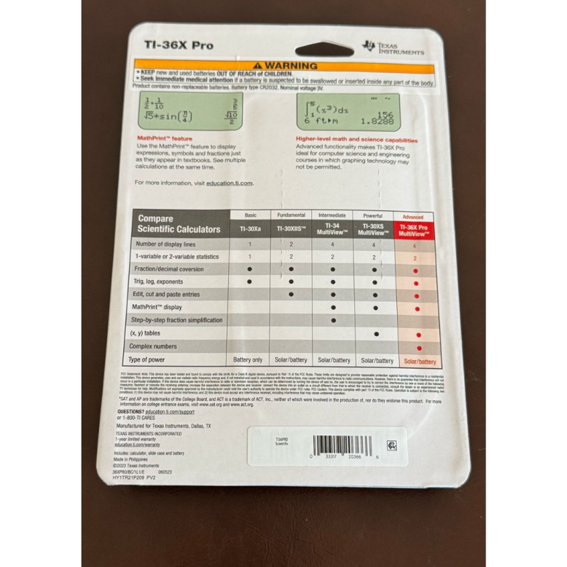Texas Instruments TI-36X Pro Advanced Scientific Calculator MathPrint Solar