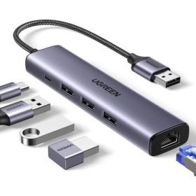 UGREEN USB-C to 3×USB 3.0 Hub + RJ45 Ethernet Adapter