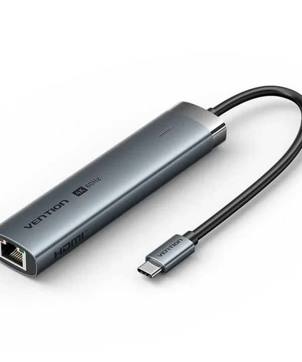 Vention USB C Multi-function 6 in 1 Docking Station, Type-C to HDMI/USB 3.0 (3 Ports)/RJ45/PD (87W) Converter 0.5M Gray