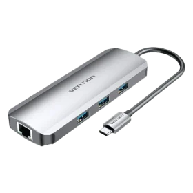 Vention USB C Multi-function 7 in 1 Docking Station, USB-C to HDMI/USB 3.0 x3/SD/TF/PD Docking Station Gray 0.15M Aluminum Alloy Type