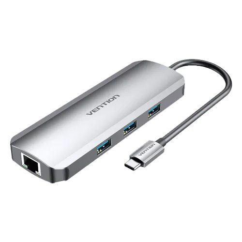 Vention USB C Multi-function 7 in 1 Docking Station, USB-C to HDMI/USB 3.0 x3/SD/TF/PD Docking Station Gray 0.15M Aluminum Alloy Type