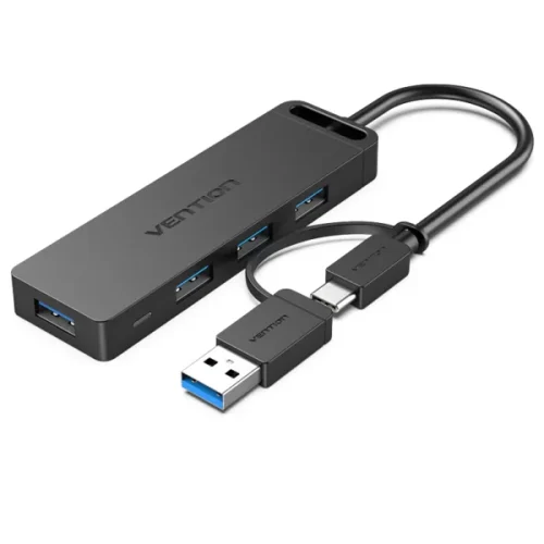 Vention 4-Port USB 3.0 Hub with USB-C & USB 3.0 2-in-1 Interface and Power Supply 0.15M ABS Type
