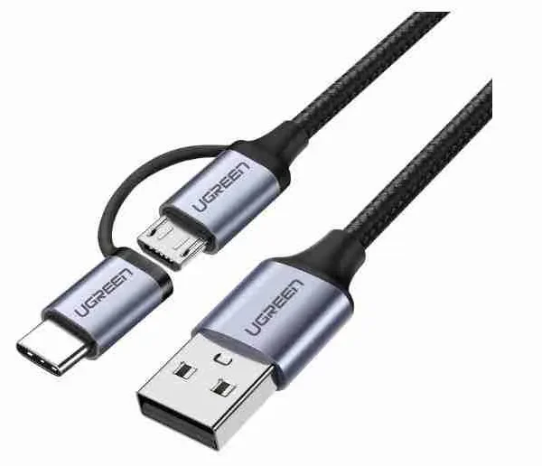 UGREEN USB-A to Micro USB + USB Type-C Cable 1m (Black)