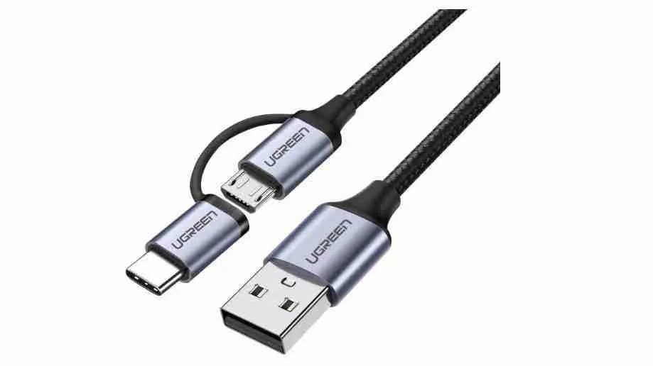 UGREEN USB-A to Micro USB + USB Type-C Cable 1m (Black)
