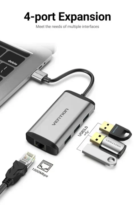 Vention USB 3.0 to USB 3.0 (3 PORTS) + Gigabit Ethernet Aluminum Alloy Docking Station