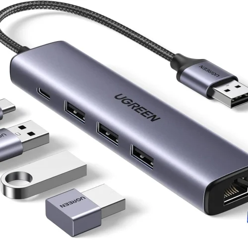 UGREEN USB 3.0 to 3×USB 3.0 + RJ45 (1000M) Ethernet Adapter Type-C with Power Supply
