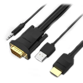 Vention HDMI to VGA Cable with Audio Output and USB Power Supply 1.5M Black – ABIBG 1.5M