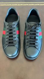 Gucci Ace Leather Sneakers 386750 02JR0 Black Red Web Stripe Men’s Size 6 Italy USA Pre-Owned - Image 6