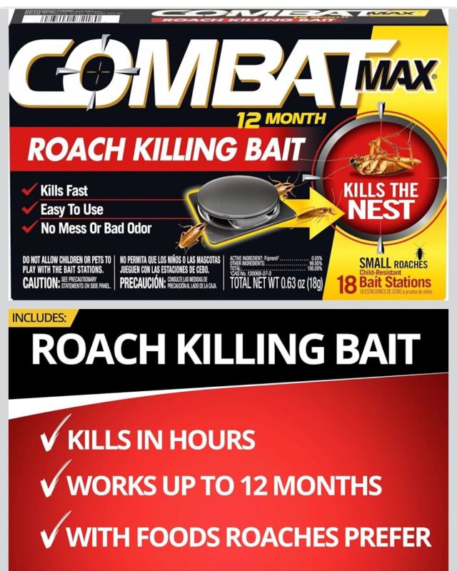 Combat Max Small Roach Killer | 12 Month Bait Station | Fipronil Cockroach Control | USA